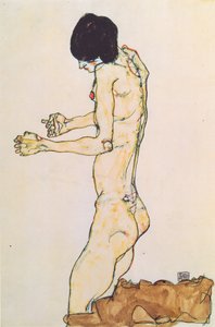 Desnudo femenino arrodillado con brazos extendidos